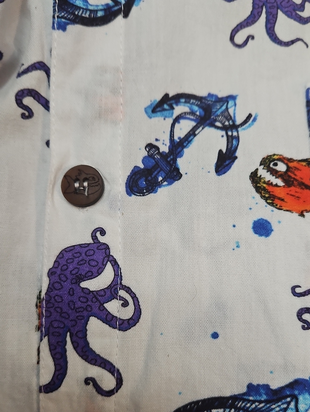 Pirana Joe Octopus & Anchor Print Button Up Shirt Men's Large Short Sleeve - Picture 9 of 9